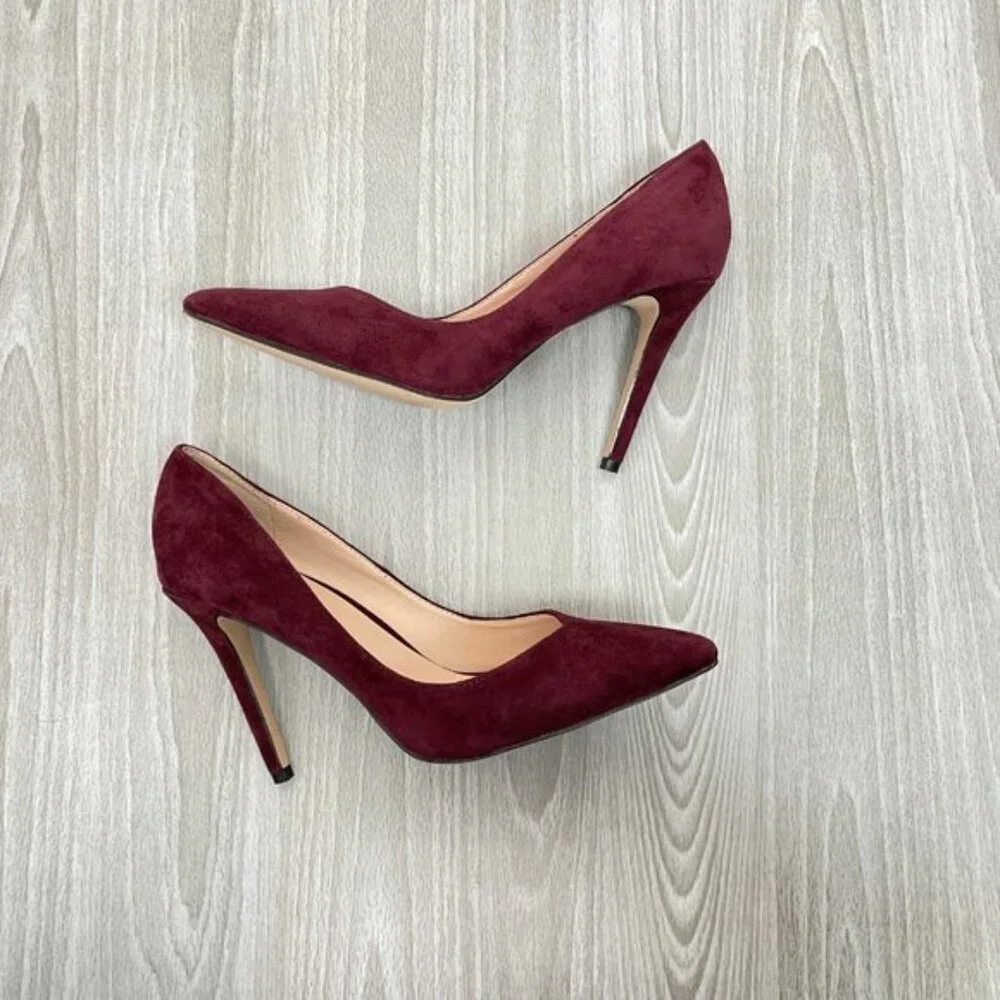 Aldo Suede Pointed Toe Pumps Heels Burgundy 8.5/ EU 39